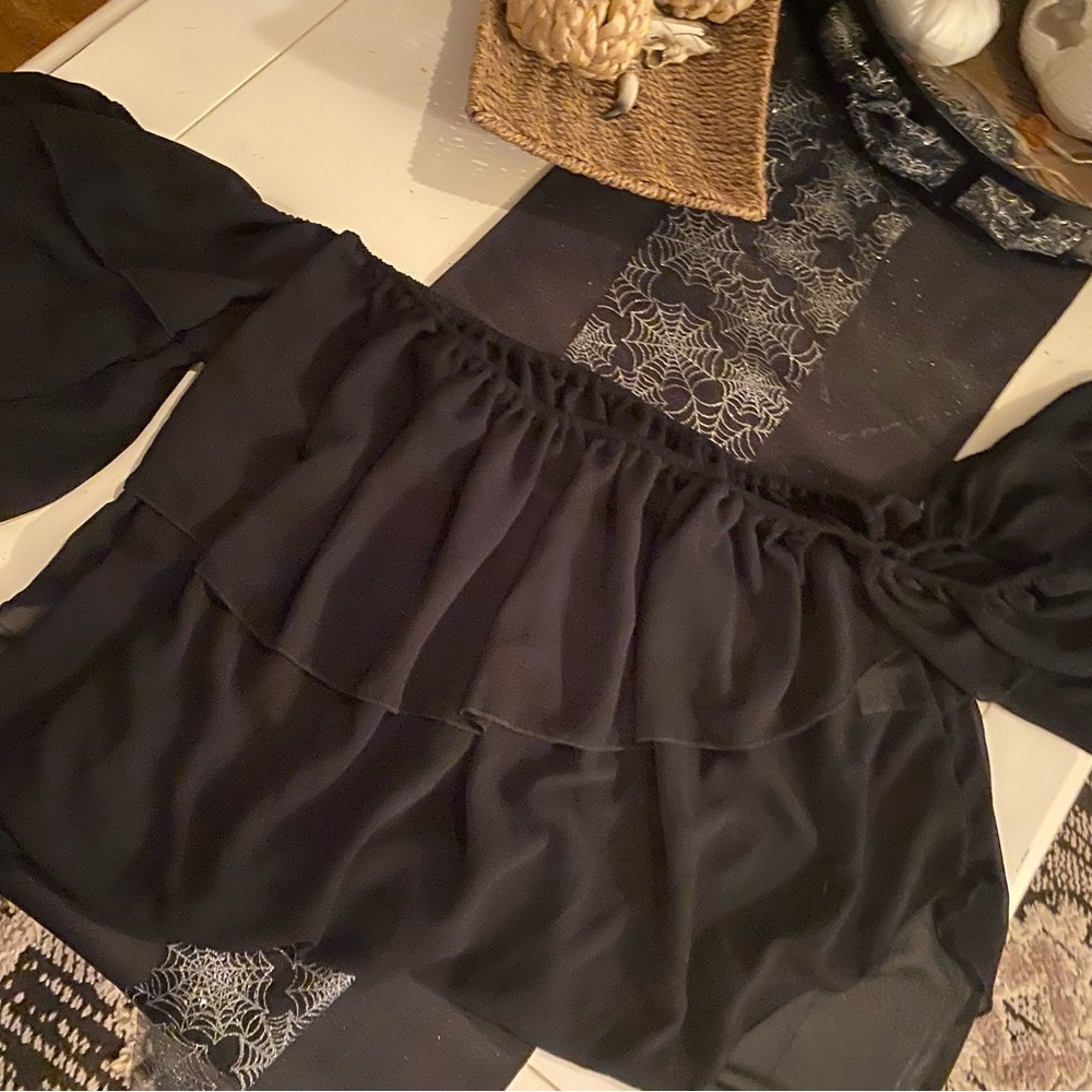 New off shoulder mesh black top. Two layer